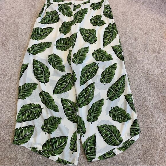 Sage & Citrus green leaf tropical wide leg cropped pants Sz XL - Picture 3 of 14